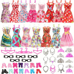 Doll Clothes & Accessories Set: Wedding Gown, Dresses, Shoes, Jewelry, Crowns