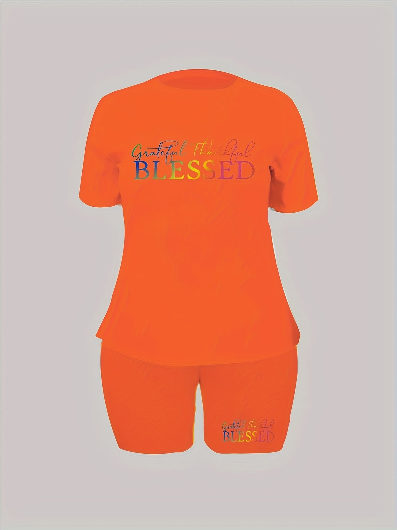 Women's Plus Letter Print Top & Shorts Set