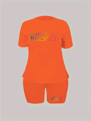 Women's Plus Letter Print Top & Shorts Set