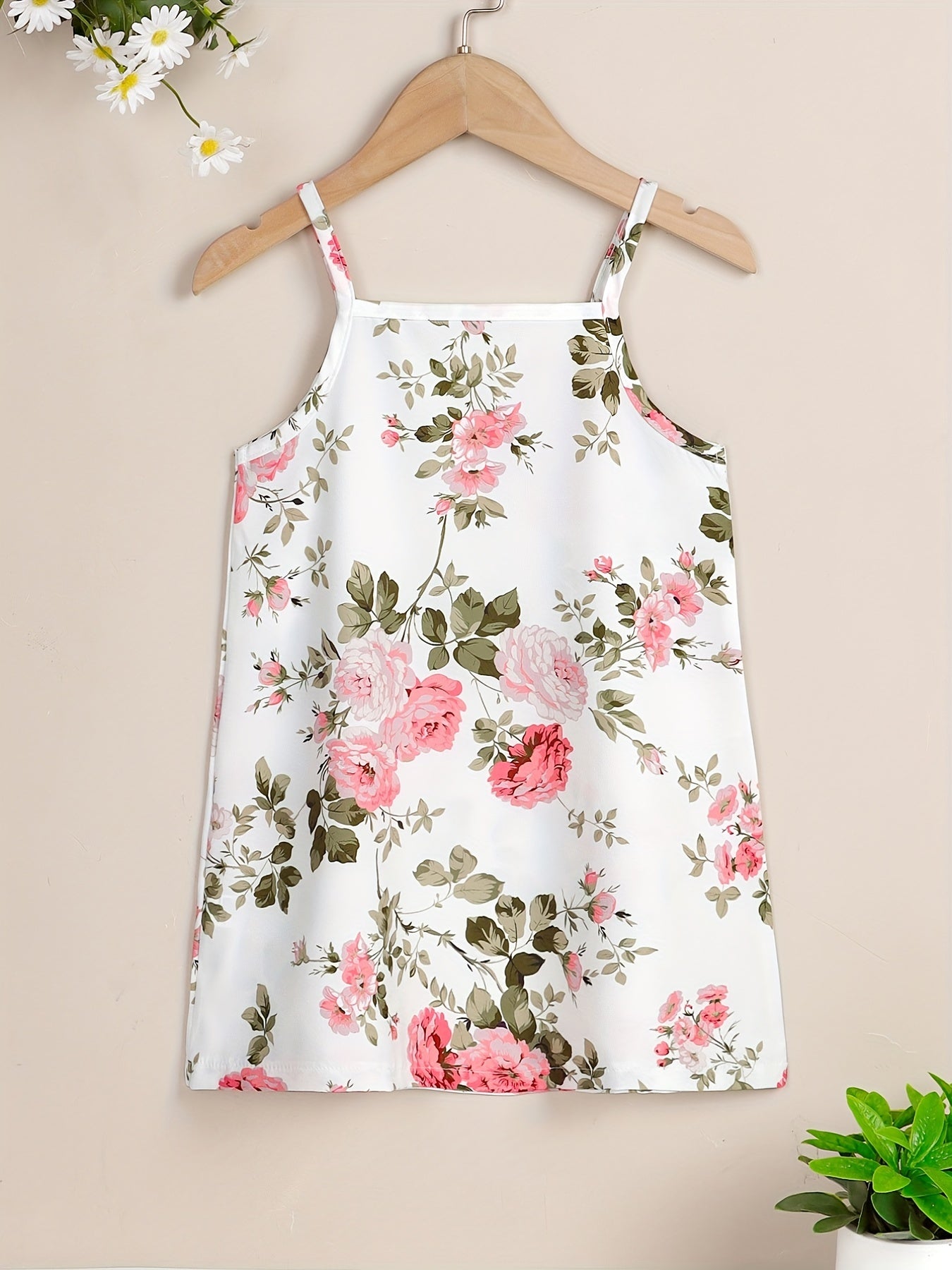 Girls Flowers Pattern Cami Dress Kids Summer Outfit