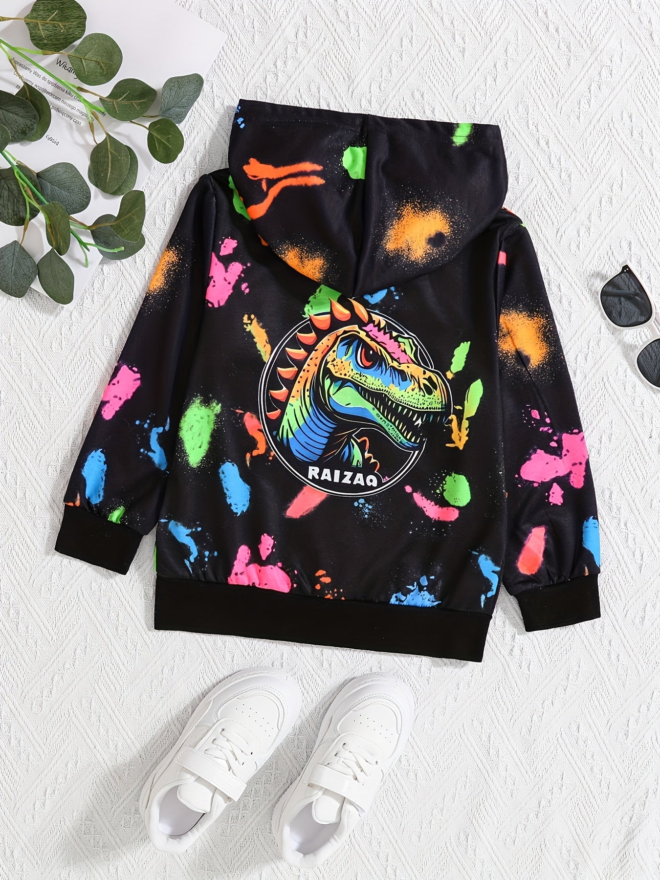Dino Print Boys Hooded Sweatshirt Long Sleeve Jacket