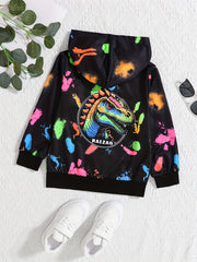 Dino Print Boys Hooded Sweatshirt Long Sleeve Jacket
