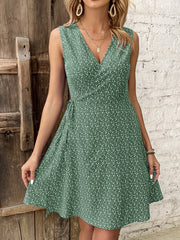 Floral V Neck Boho Dress Sleeveless