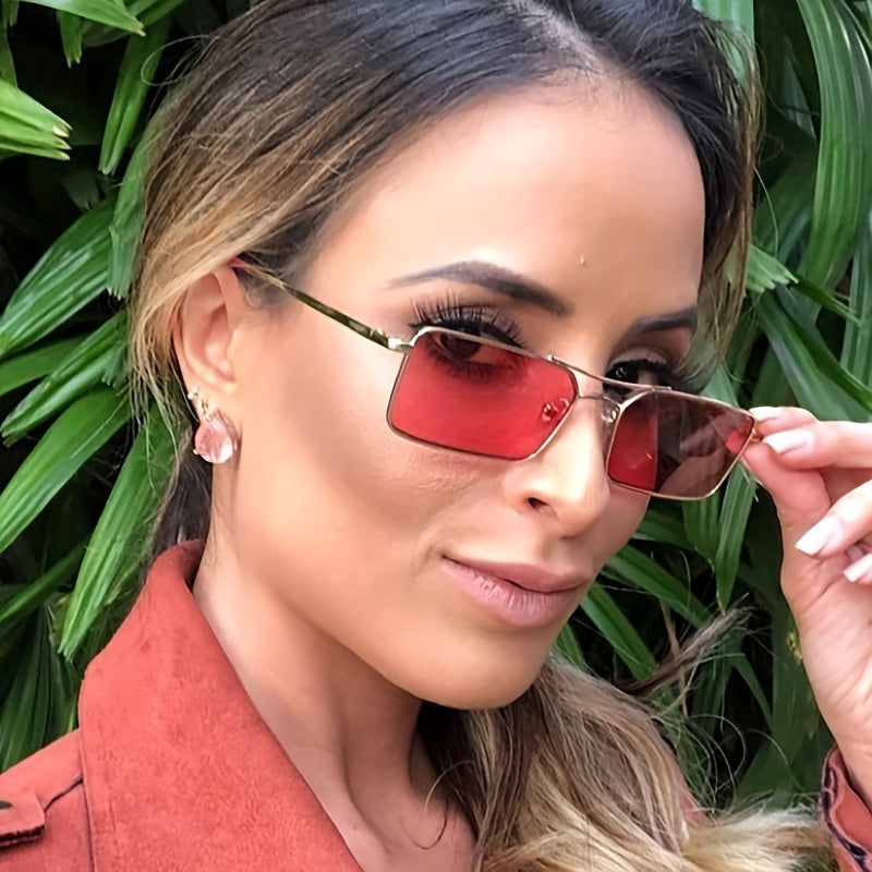 Red Lens Vintage Punk Sunglasses Rectangle Metal Shades Glasses