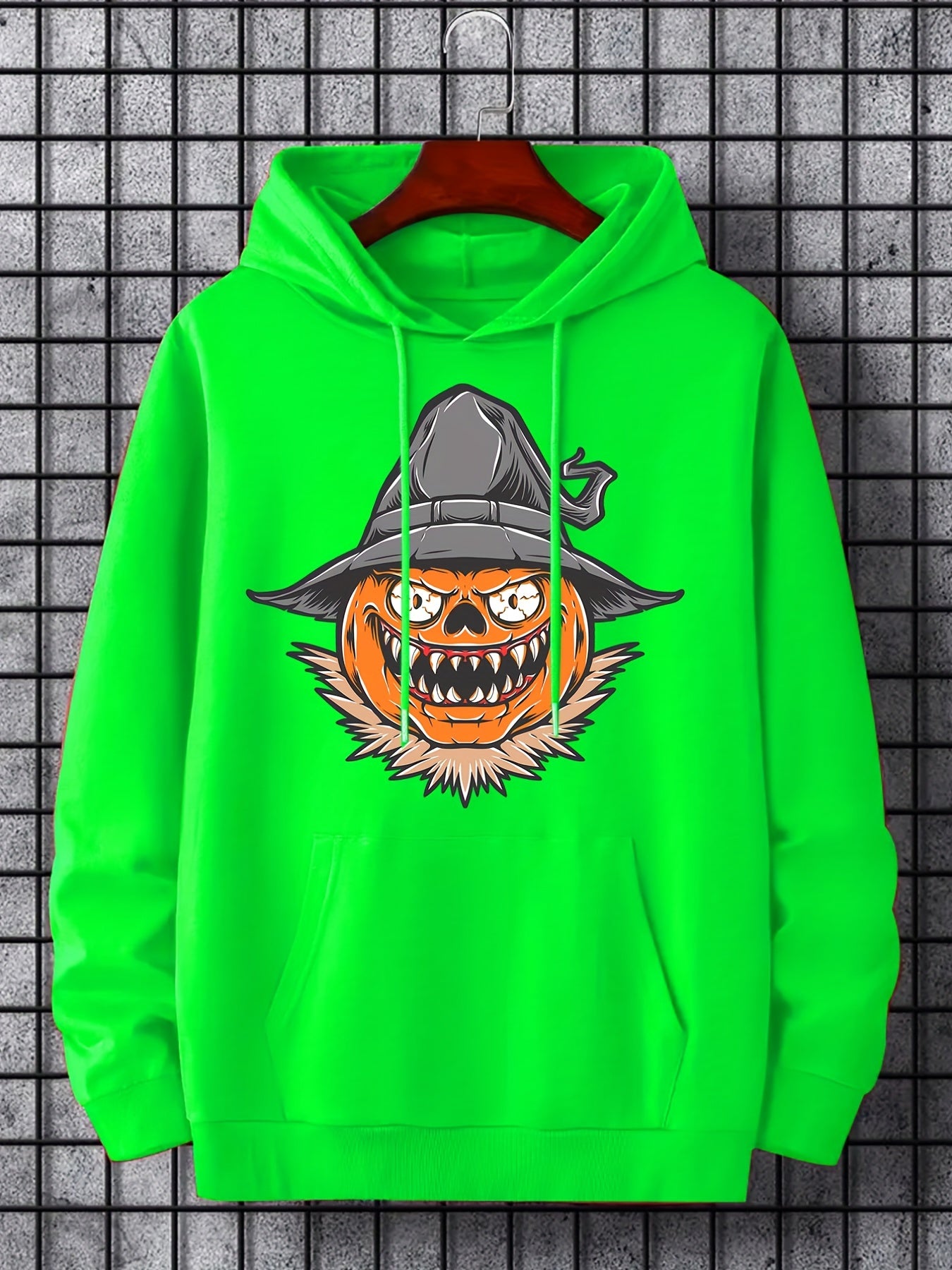 Men's Pumpkin Graphic Hoodie Halloween Style Drawstring Hooded Sweatshirt