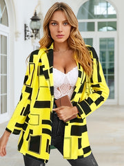 Geo Print One Button Casual Blazer Long Sleeve Outerwear