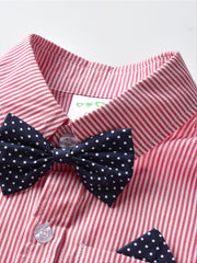 Baby Boys Gentleman Outfit Long Sleeve Button Down Bowtie Striped Shirt