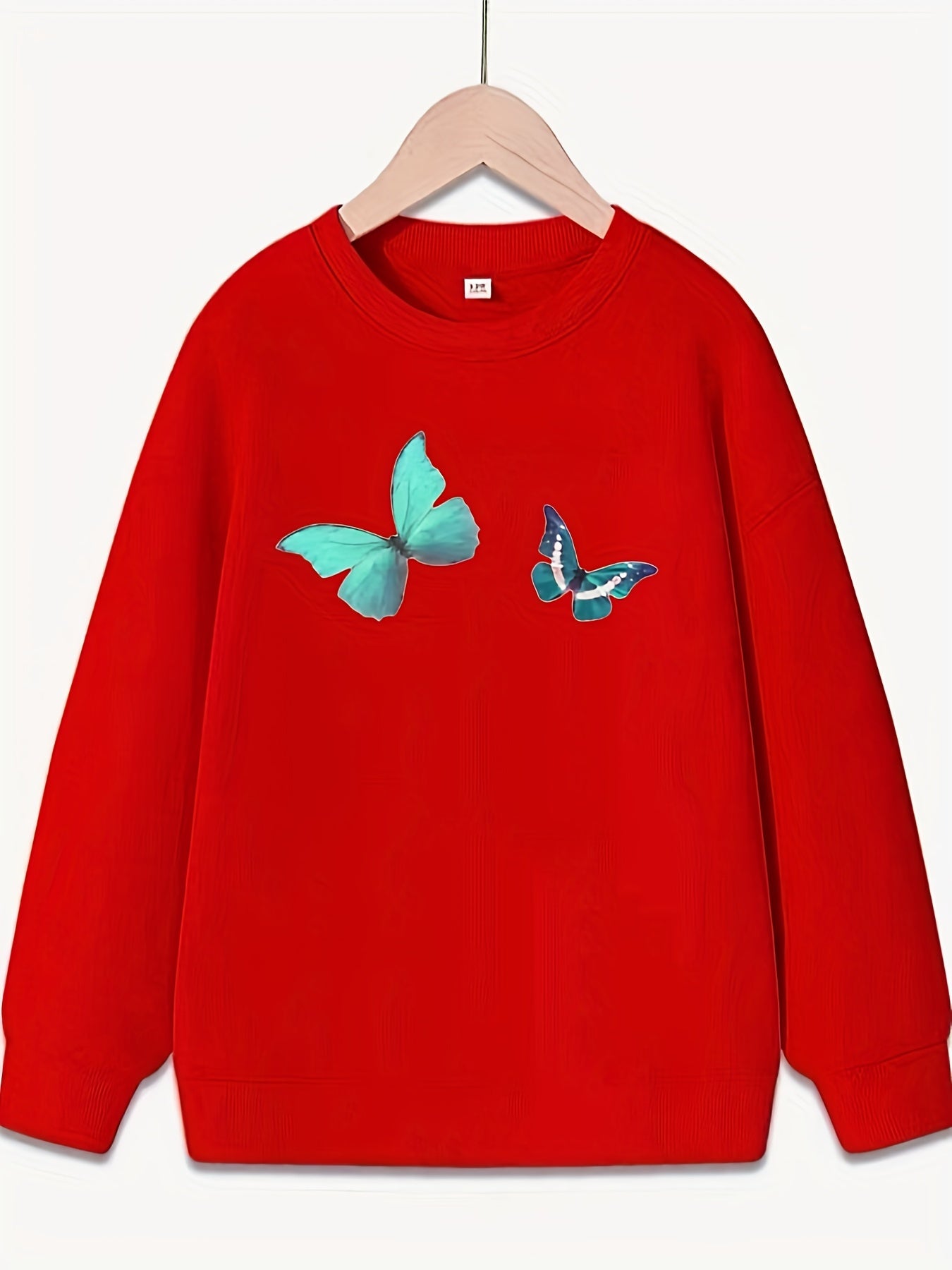 Butterfly Pattern Round Neck Sweatshirt For Girls Daily Party Long Sleeve Top