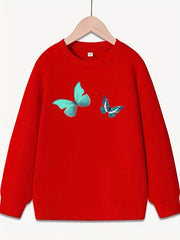Butterfly Pattern Round Neck Sweatshirt For Girls Daily Party Long Sleeve Top