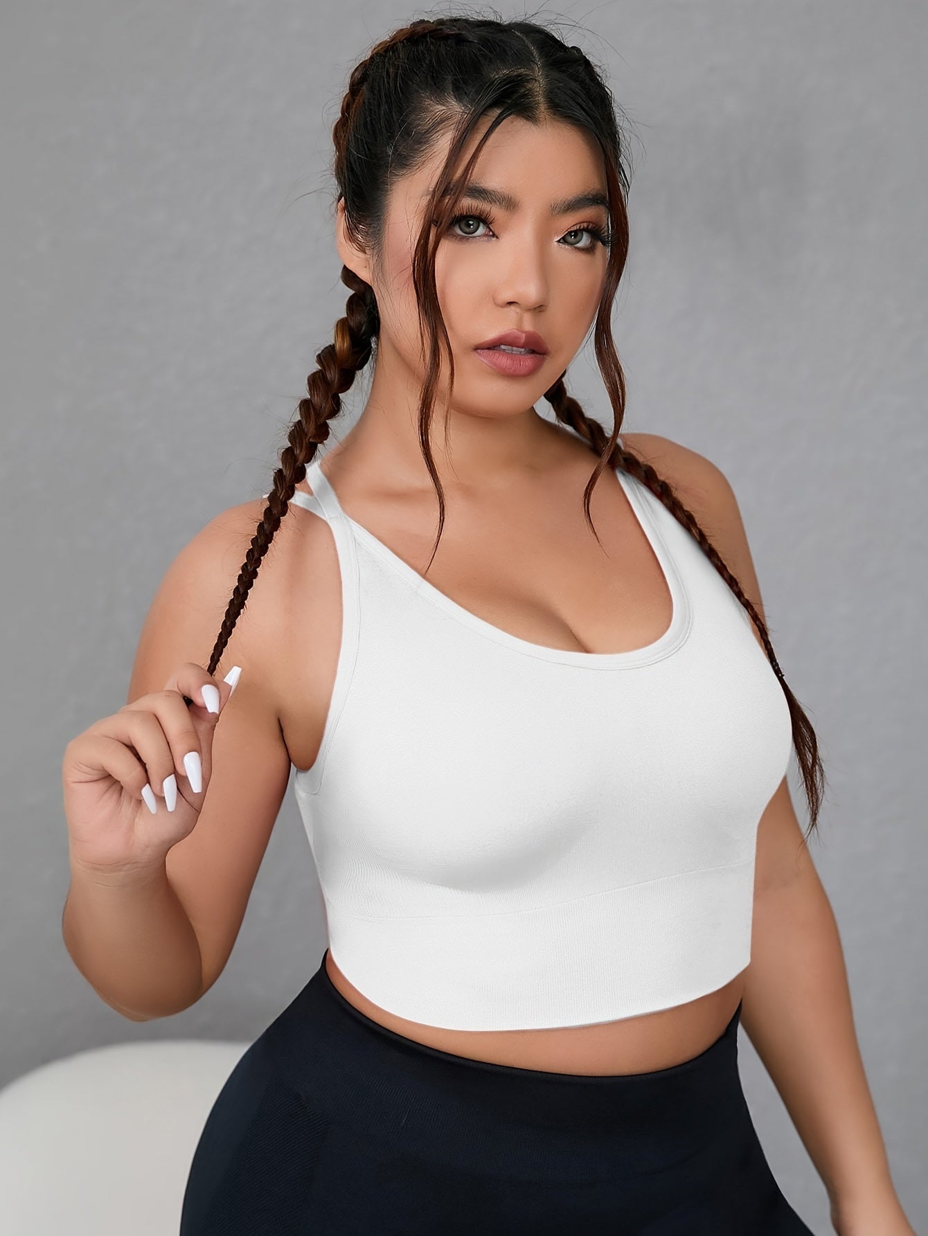 Sports Bra Women's Plus Solid Round Neck Backless High Stretch