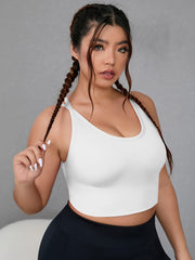 Sports Bra Women's Plus Solid Round Neck Backless High Stretch