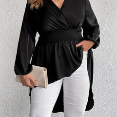 Casual Blouse Women's Plus Solid Lantern Sleeve Tunic Top