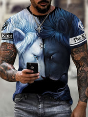 Men's Lion Graphic Print T Shirt Short Sleeve Comfortable Top