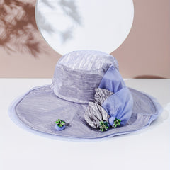 Purple Lace Sun Hat Flower Leaf Crinkle Bucket Hat Wide Brim
