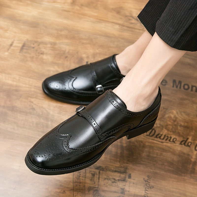 Men's Brogue Double Monk Shoes for Wedding Party Business