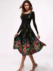 Floral Print Square Neck Midi Dress