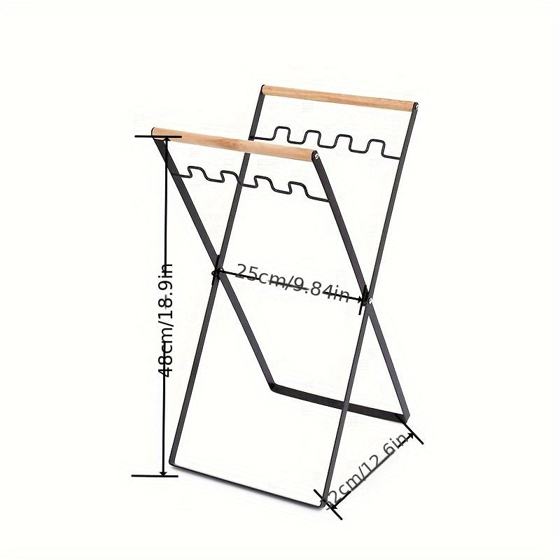 Foldable Portable Outdoor Garbage Rack with Wooden Handle