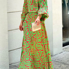 Geometric Print 2pc Skirt Set Maxi Skirt & Top Spring Fall Women's Clothing