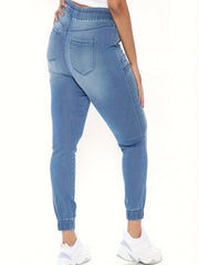 Elastic Waist Denim Jogger Jeans Women's Clothing