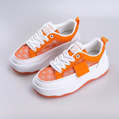 Women's Mesh Platform Sneakers Lace Up Outdoor Shoes Comfy Orange