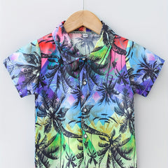 Boys Colorful Flower And Trees Short Sleeve Shirt