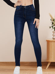 High Rise Dark Skinny Jeans High Waist Water Ripple Embossed Crotch