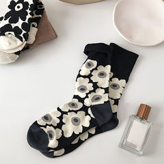 3 Pairs Floral Print Socks Mid Tube Comfy & Breathable Women's Stockings