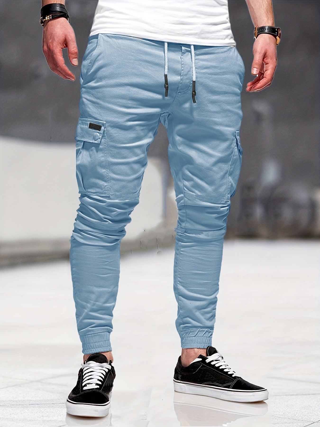 Men's Drawstring Cargo Pants Slim Fit Casual Outdoor Pants