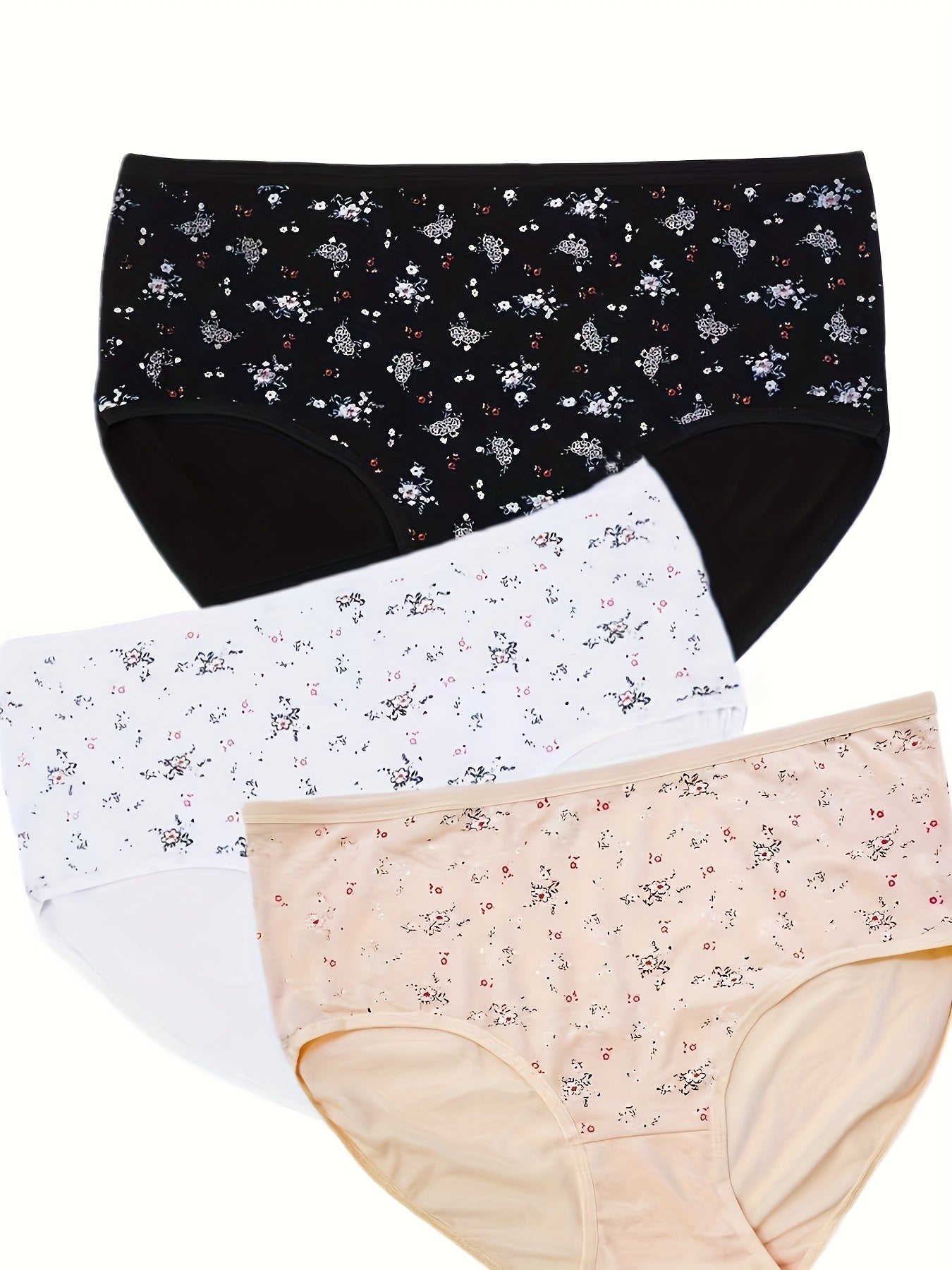 3 Pack Women's Plus Size Ditsy Floral Print High Stretch Briefs