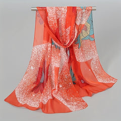 Large Flower Print Chiffon Scarf Boho Dotted Thin Shawl