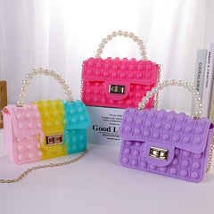Girls Silicone Pearl Handbag Messenger Bag