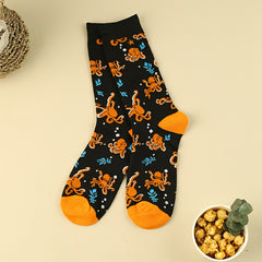 3 Pairs Cartoon Octopus Print Socks Women's Mid Tube Stockings