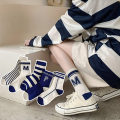 10 Pairs Unisex Striped Mid Calf Socks for Teens