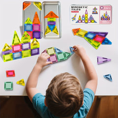 42pcs Magnetic Building Tiles Set Colorful ABS Blocks with Iron Box