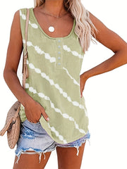 Tie Dye Stripe Print Tank Top Sleeveless Crew Neck Casual Top