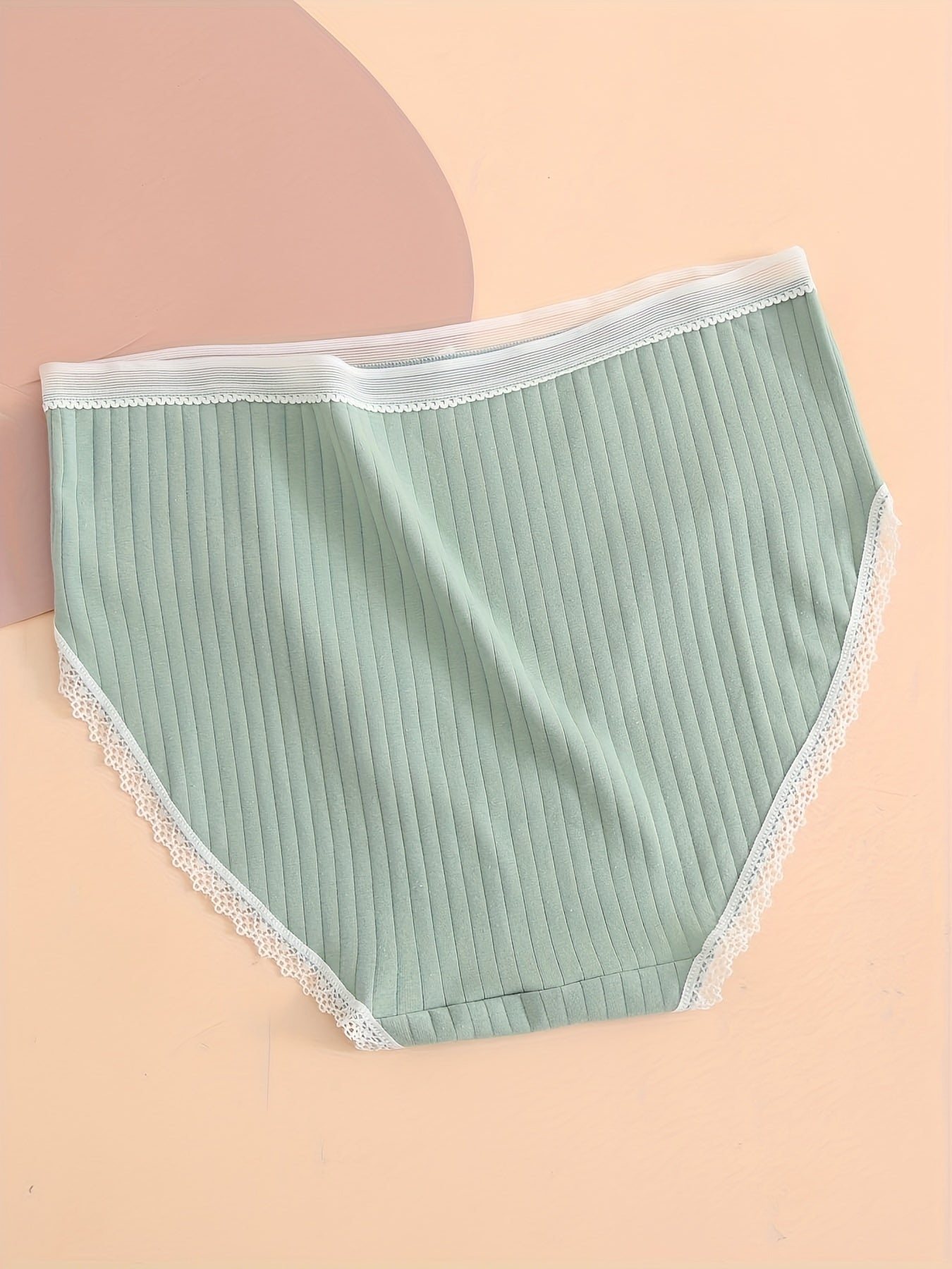 5 Pack Plus Size Panties Set Ribbed Lace Trim Bow Stretch Underwear