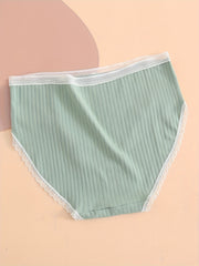 5 Pack Plus Size Panties Set Ribbed Lace Trim Bow Stretch Underwear