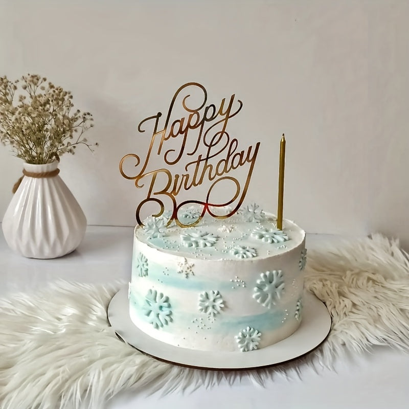 1pc Happy Birthday Art Handwriting Cake Toppers Birthday Cake Toppers Golden