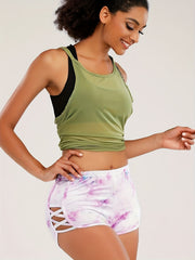 High Waist Tie Dye Yoga Shorts with Criss Cross