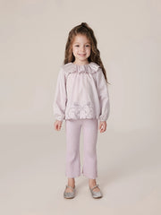 MARC&JANIE Girls Bunny Embroidery Ruffle Collar Shirt Preppy
