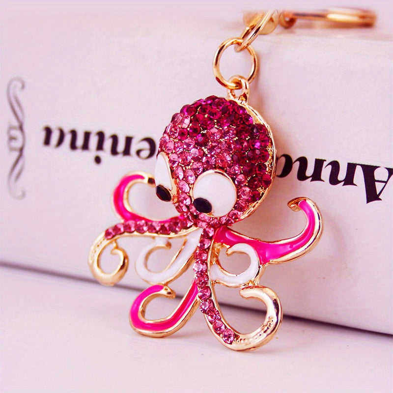 Alloy Rhinestone Octopus Car Keychain Ocean Animal Pendant Key Chain