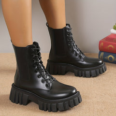 Women's Platform Combat Boots Lace Up Ankle Boots