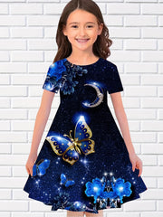 Sequin Butterfly Night Graphic Dress Girls Party