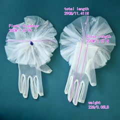 Short Fingerless Floral Bridal Gloves with Mesh Flower & Gemstones