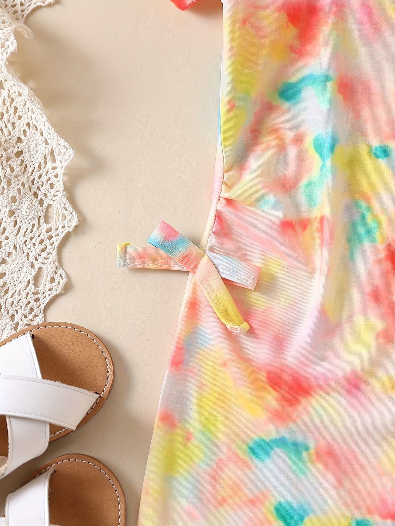 Girls Tie Dye Graphic Bowknot Slim Dress