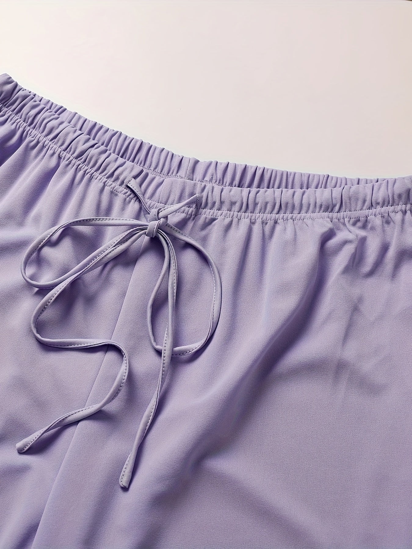 Solid Lantern Sleeve Top & Drawstring Pants Set