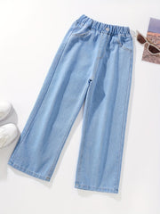 Girls' Wide Leg Casual Jeans Loose Fit Denim Trousers
