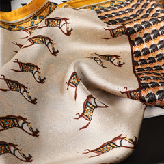 Vintage Horse Print Bandana Yellow Boho Silky Square Scarf Classic Necke...