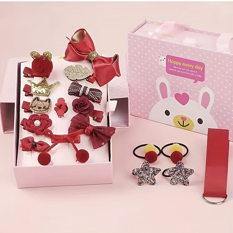 Girls Princess Hair Accessories Set - 18pcs Barettes & Hair Ties Gift