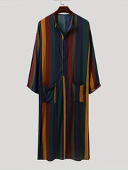 Men's Muslim Long Sleeve Striped Robes - Summer Style in the Middle East